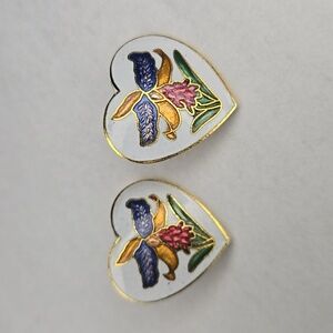 Cloisonne Heart-Shaped Floral Piercef Earrings